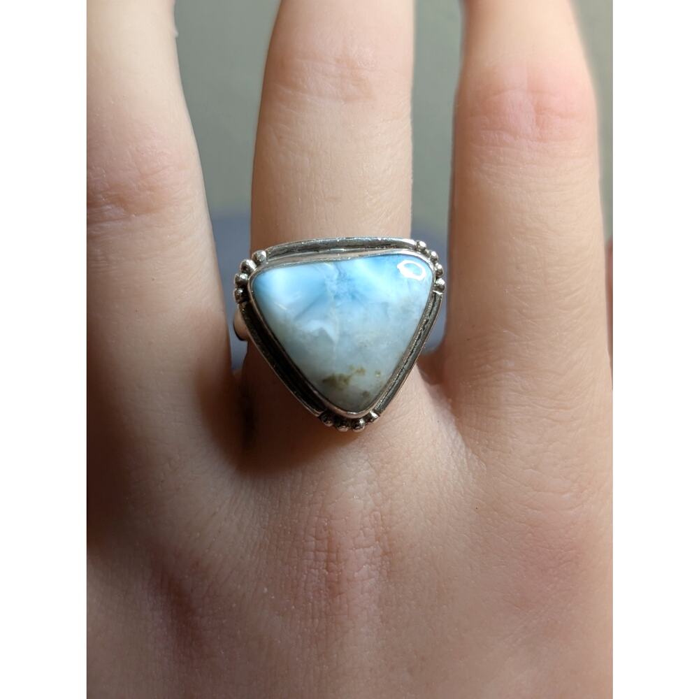Vintage Southwest 925 Sterling Silver & Blue Larimar Trillion Ring-Sz 6.5
